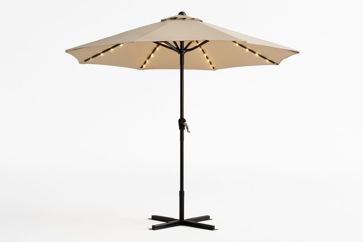 Sonnenschirm mit LED-Beleuchtung Polyester Beige 300 cm Stahl-Lumidomusvivo