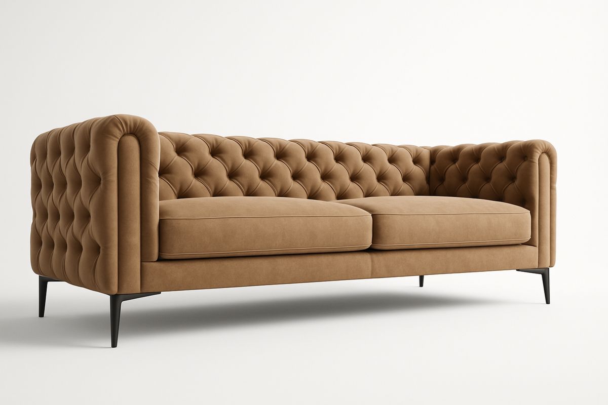 Sofa Chesterfield Design Rechteck Braun Samt 210 cm-Lumidomusvivo