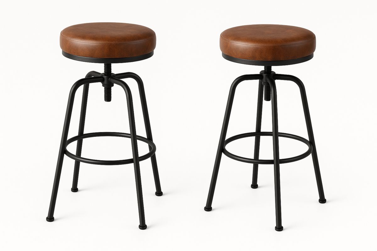 Zwei Barhocker mit PU-Leder und Metallgestell Braun/Schwarz-Lumidomusvivo