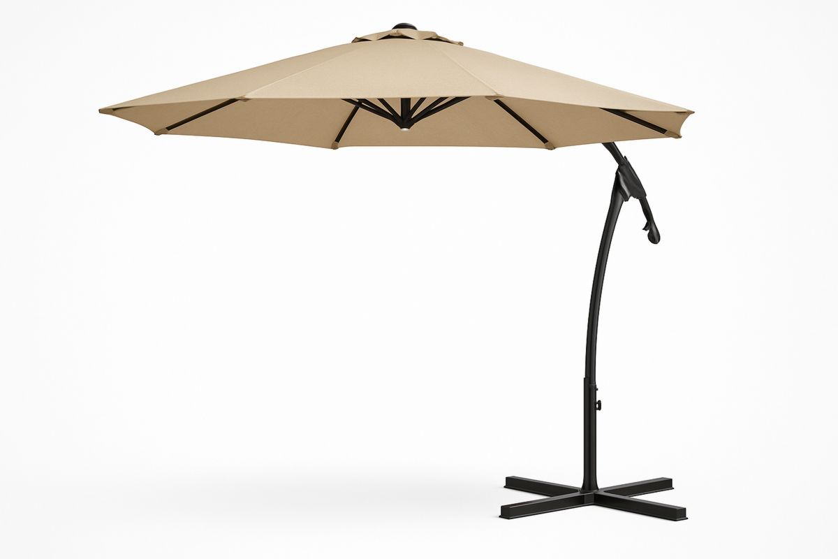 Ampelschirm Rund Beige 300cm Polyester Alu-Lumidomusvivo