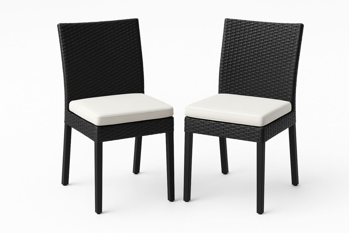 2er Set Esszimmerstühle Polyrattan Schwarz/Weiß Kissen-Lumidomusvivo