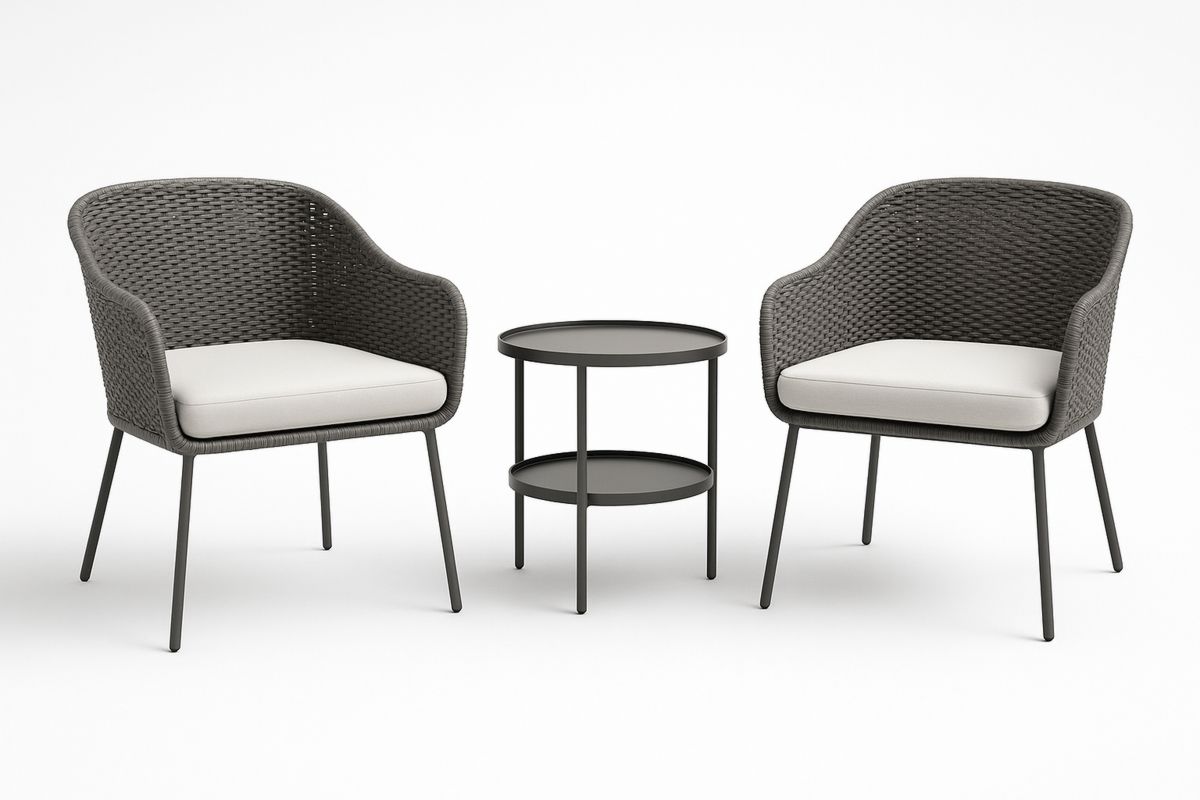 Gartenmöbelset mit Rattanstühlen und Tisch, Metall, Grau/Beige-Lumidomusvivo