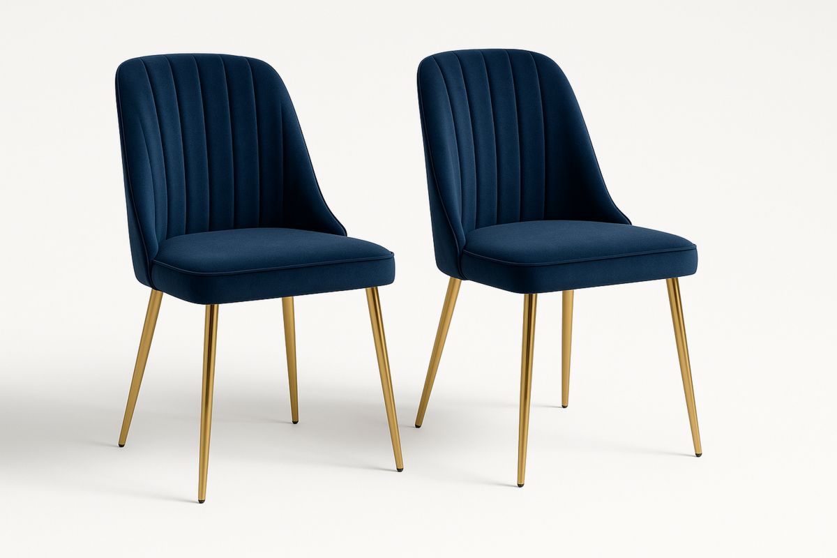Esszimmerstuhl 2er-Set aus blauem Samt mit goldfarbenen Metallbeinen-Lumidomusvivo