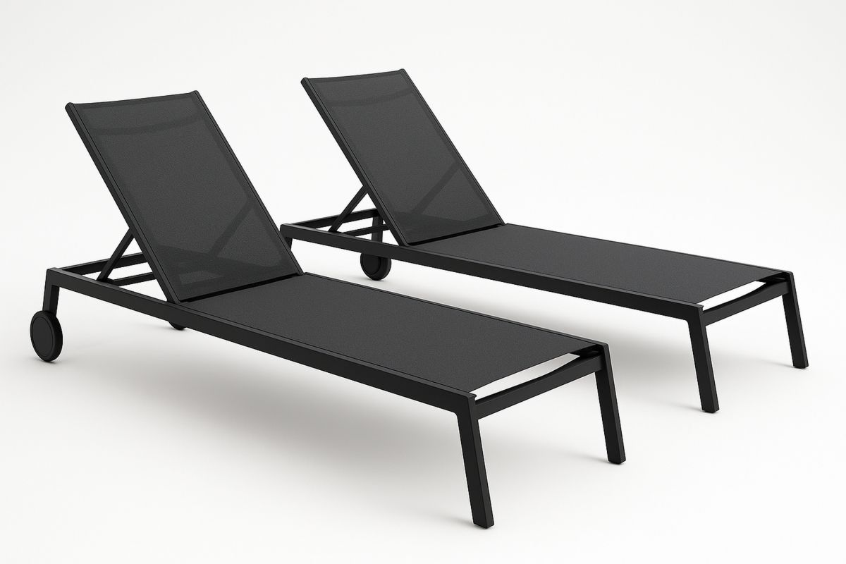 2er-Set Liegestühle aus Metall, schwarz, mit Textilene, 200 × 65 × 35 cm-Lumidomusvivo