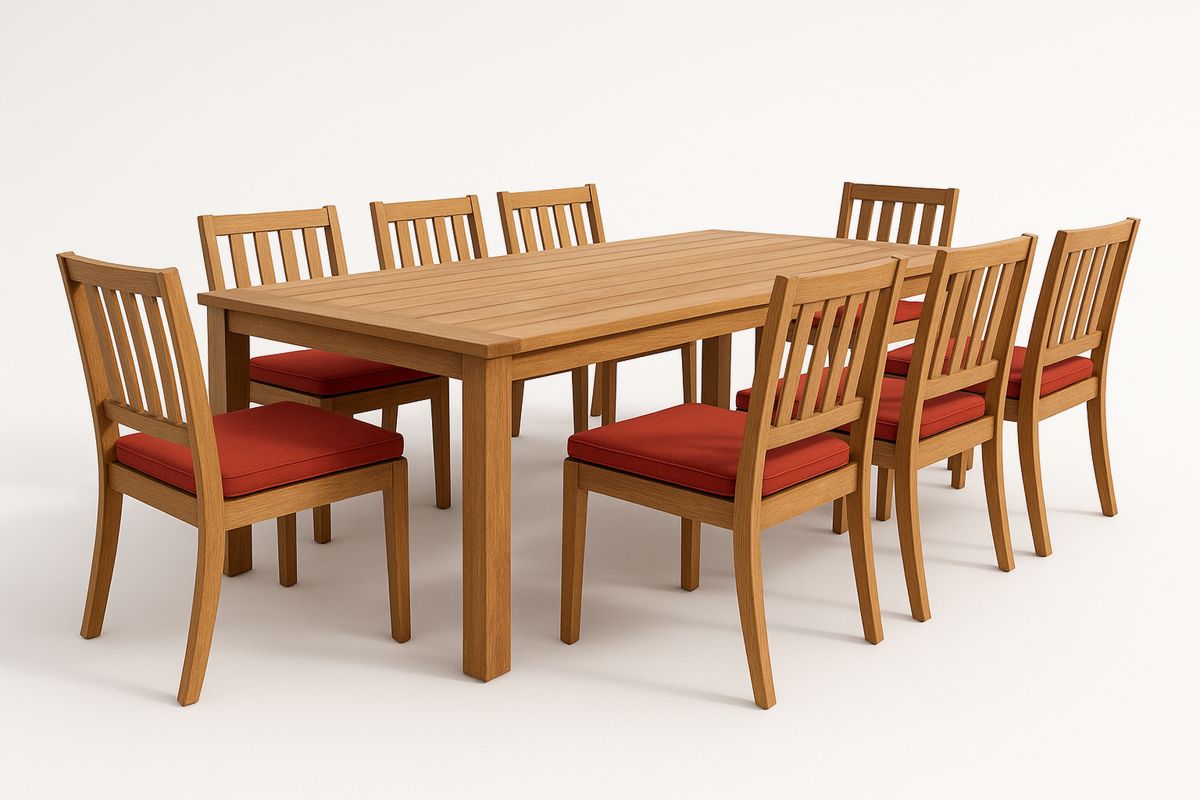 Esstisch Set rechteckig Eiche Massivholz Rot Kissen 8-teilig-Lumidomusvivo