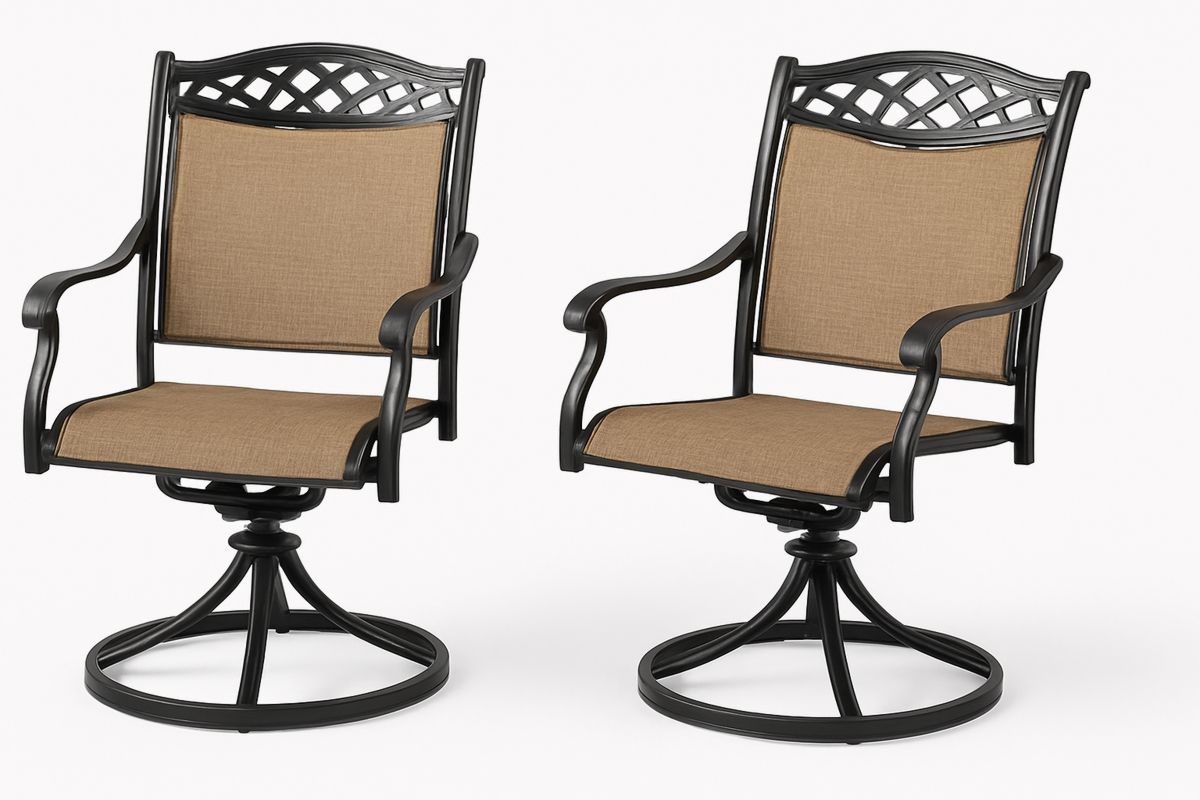 Set aus 2 Drehsessel mit Aluminiumrahmen und braunem Textilgewebe-Lumidomusvivo