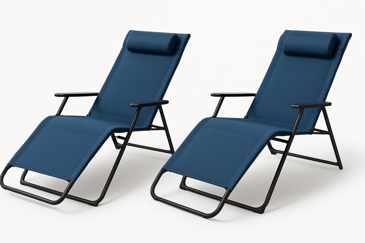 Metall Klappbare Liegestühle Set Blau Textilgewebe-Lumidomusvivo