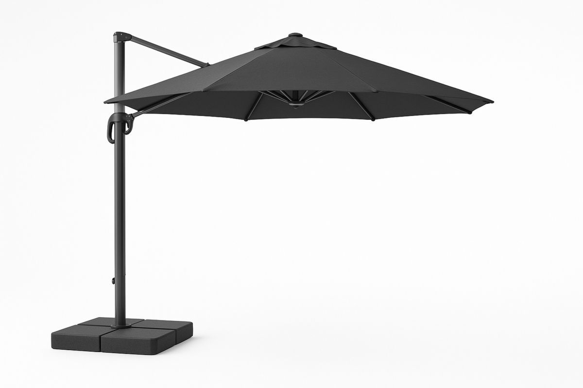 Gartenschirm Hängeschirm rund Schwarz Ø350 cm Aluminium Polyester-Lumidomusvivo