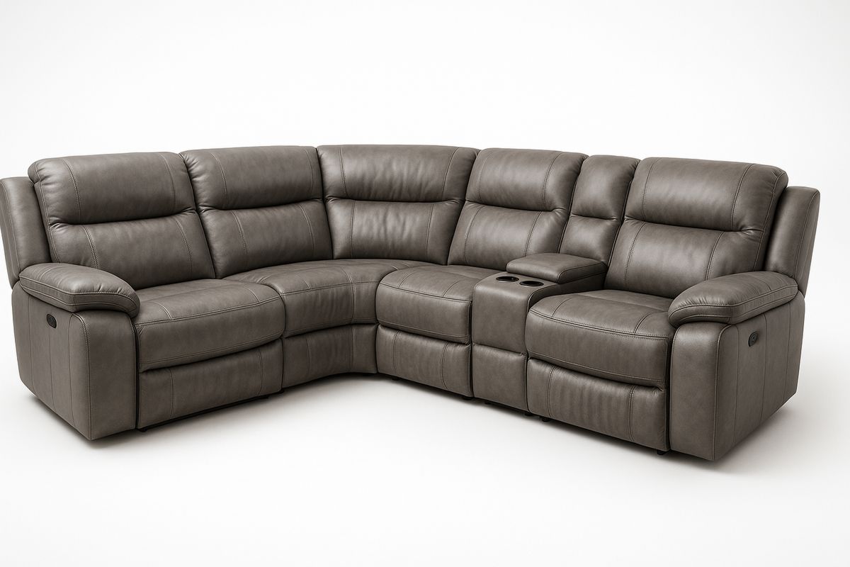 Ecksofa Leder grau mit Relaxfunktion und Getränkehalter-Lumidomusvivo