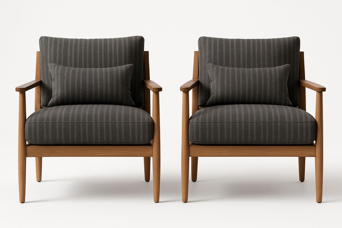 Holzrahmen Lounge Stühle Set mit Streifenmuster Dunkelgrau-Lumidomusvivo