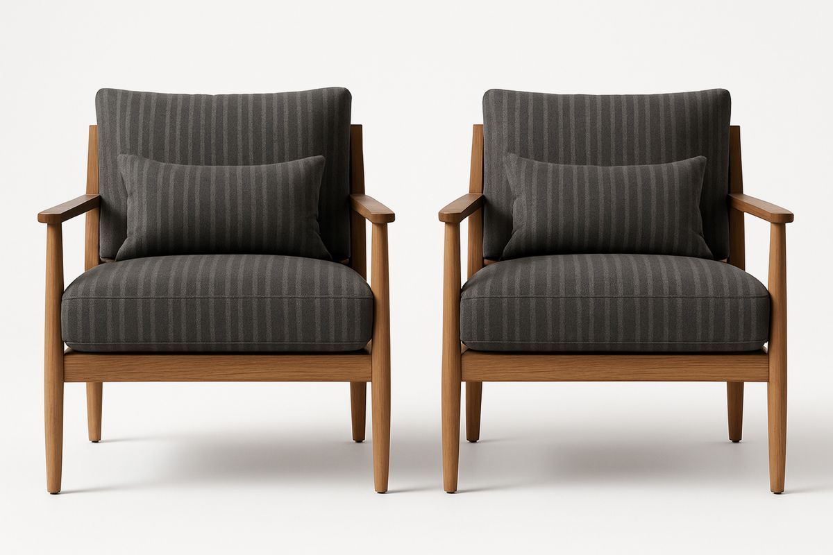 Holzrahmen Lounge Stühle Set mit Streifenmuster Dunkelgrau-Lumidomusvivo