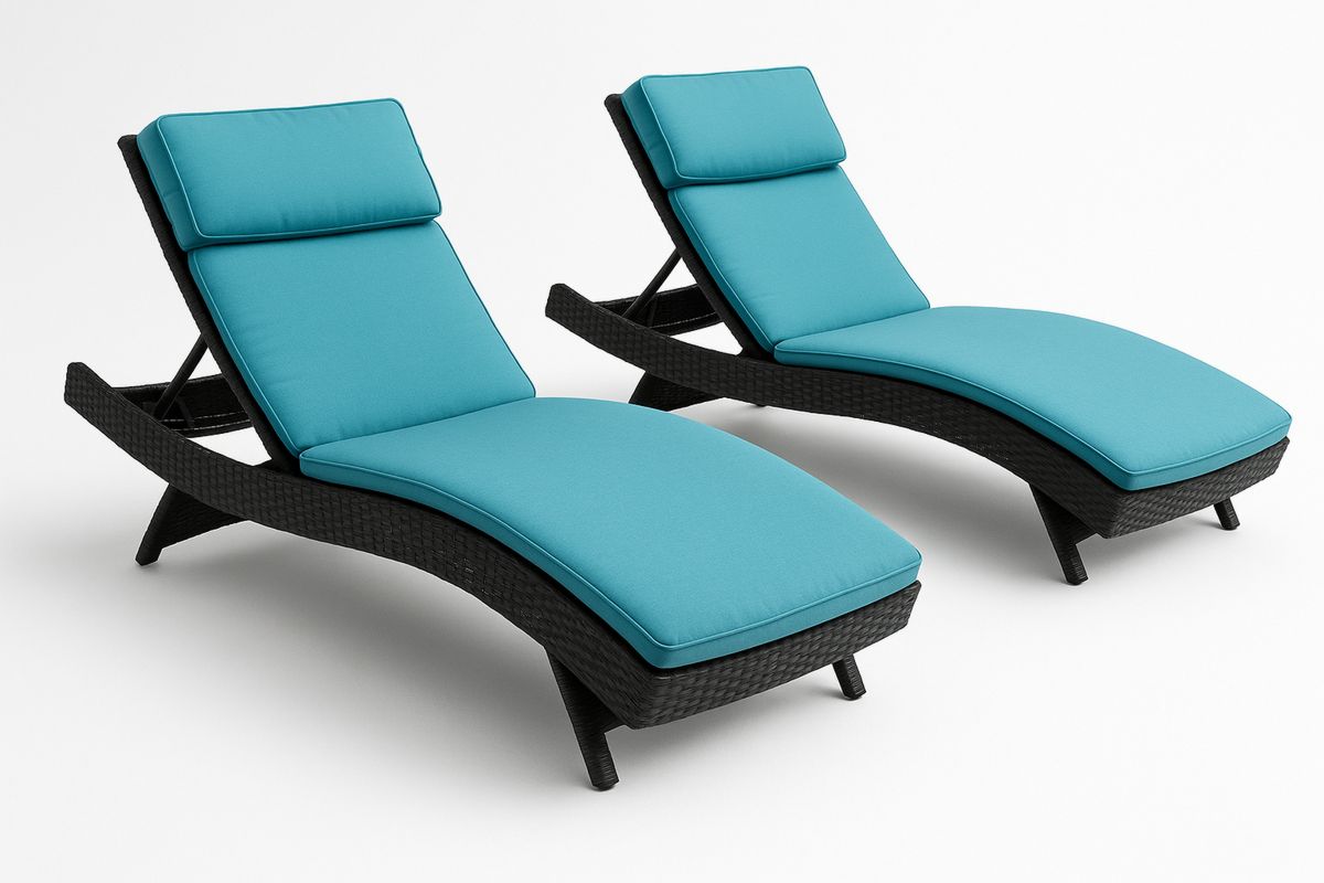 Rattan Gartenliegen Set mit Kissen Blau-Lumidomusvivo