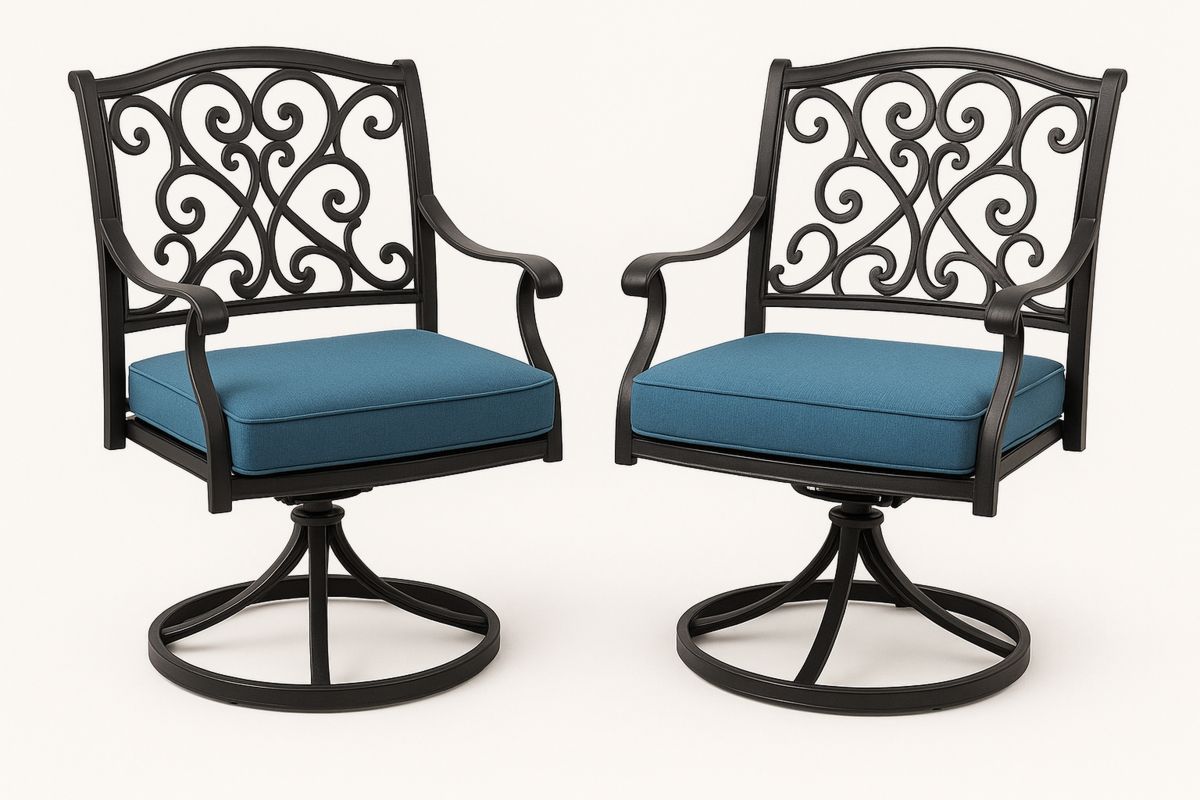 Zwei Gartenstühle mit Drehfunktion aus Metall Schwarz und Stoff Blau Sitzpolster-Lumidomusvivo