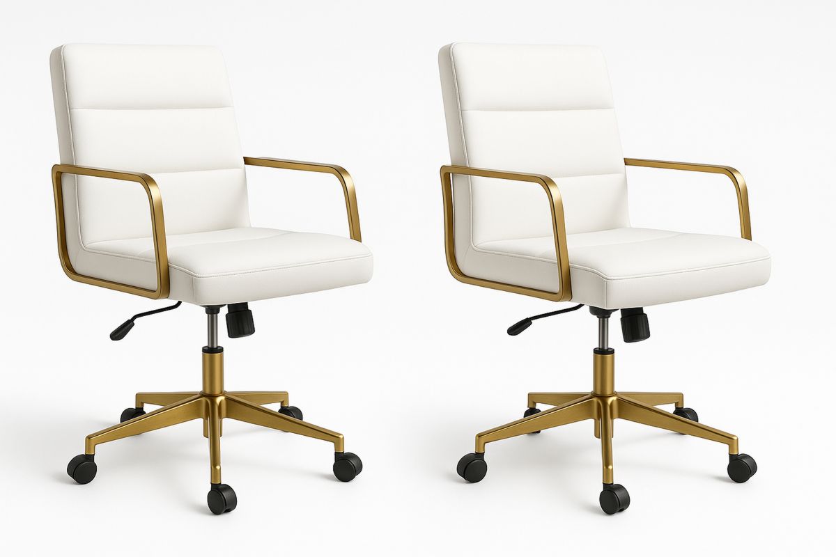 Bürostuhl Set 2er PU-Leder Weiß Metall Höhenverstellbar-Lumidomusvivo