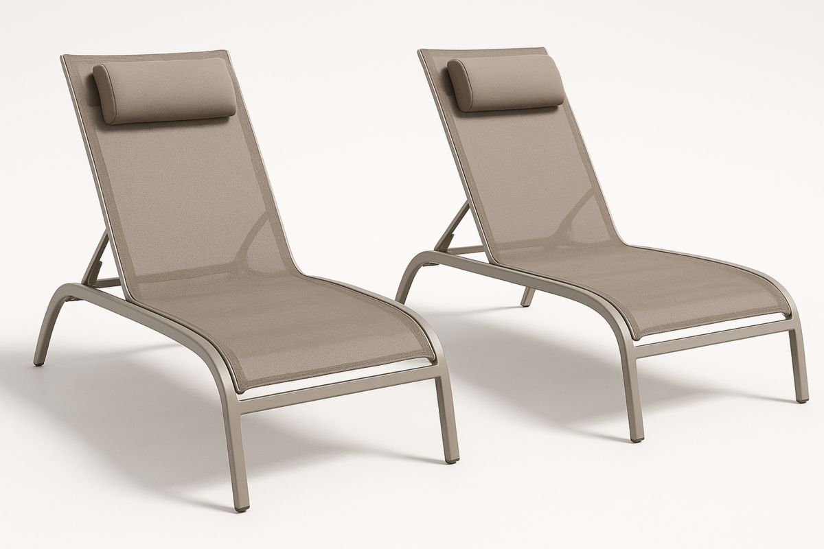 2er Set Liegestühle Aluminium Beige Textilene-Lumidomusvivo