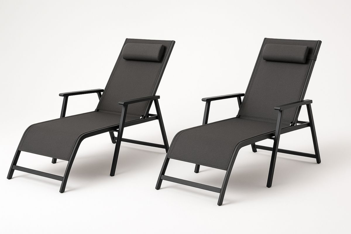 2er Set Sonnenliege Aluminium Schwarz Textilene 200x65x100 cm-Lumidomusvivo