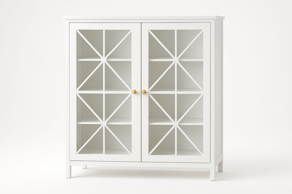 Weißer Holzvitrinenschrank mit Sicherheitsglas 2 Türen 100x35x120 cm-Lumidomusvivo