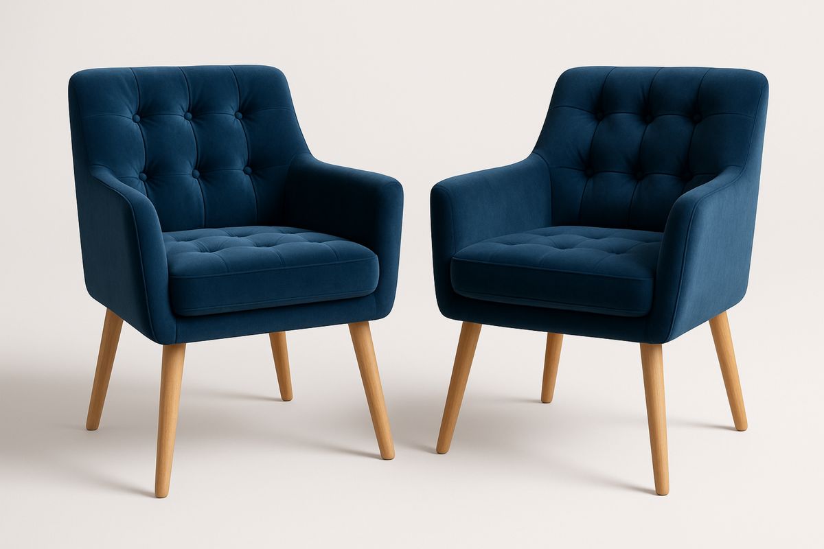 Sesselset Samt Dunkelblau mit Holzbeinen-Lumidomusvivo
