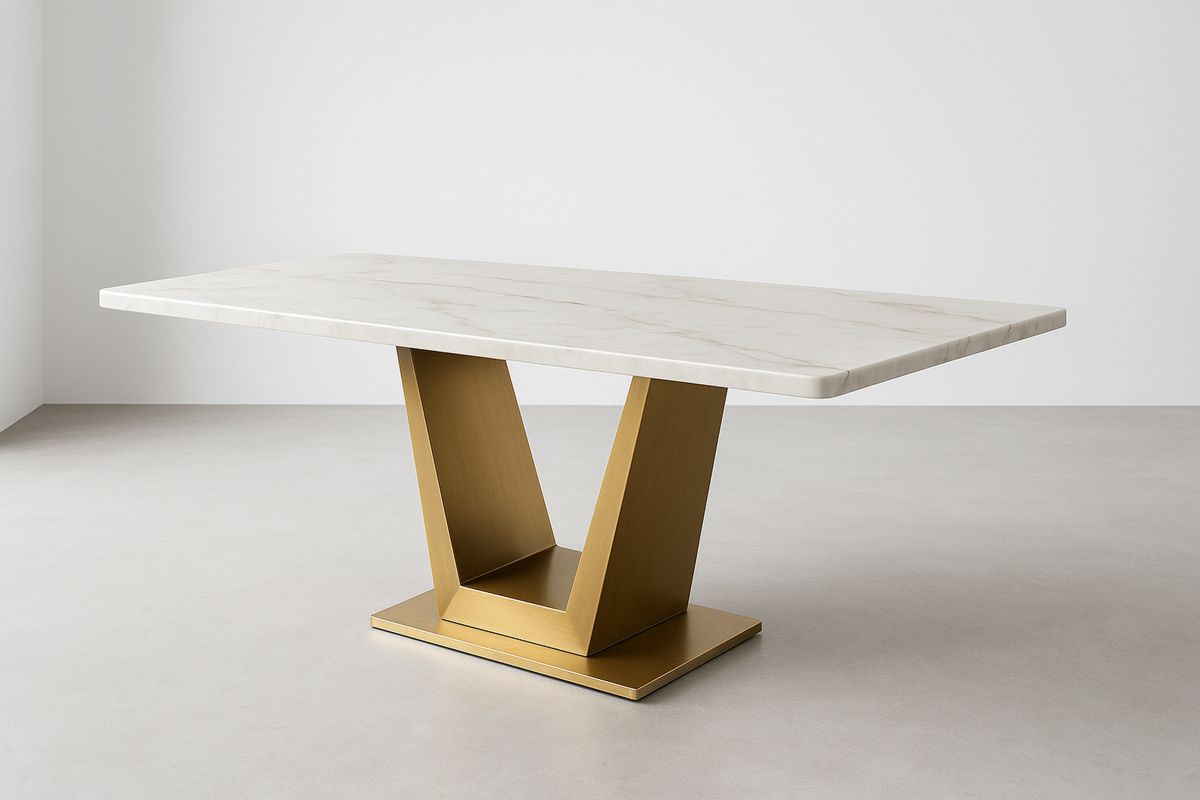 Rechteckiger Esstisch aus Marmor Weiß und Metall Gold L200×B100×H75 cm-Lumidomusvivo