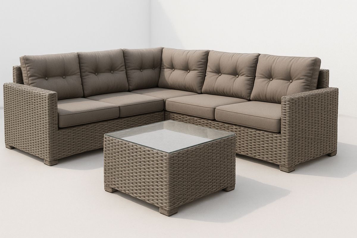 Rattan Ecke Sofa Set mit Couchtisch Polyethylen Glas Braun-Lumidomusvivo