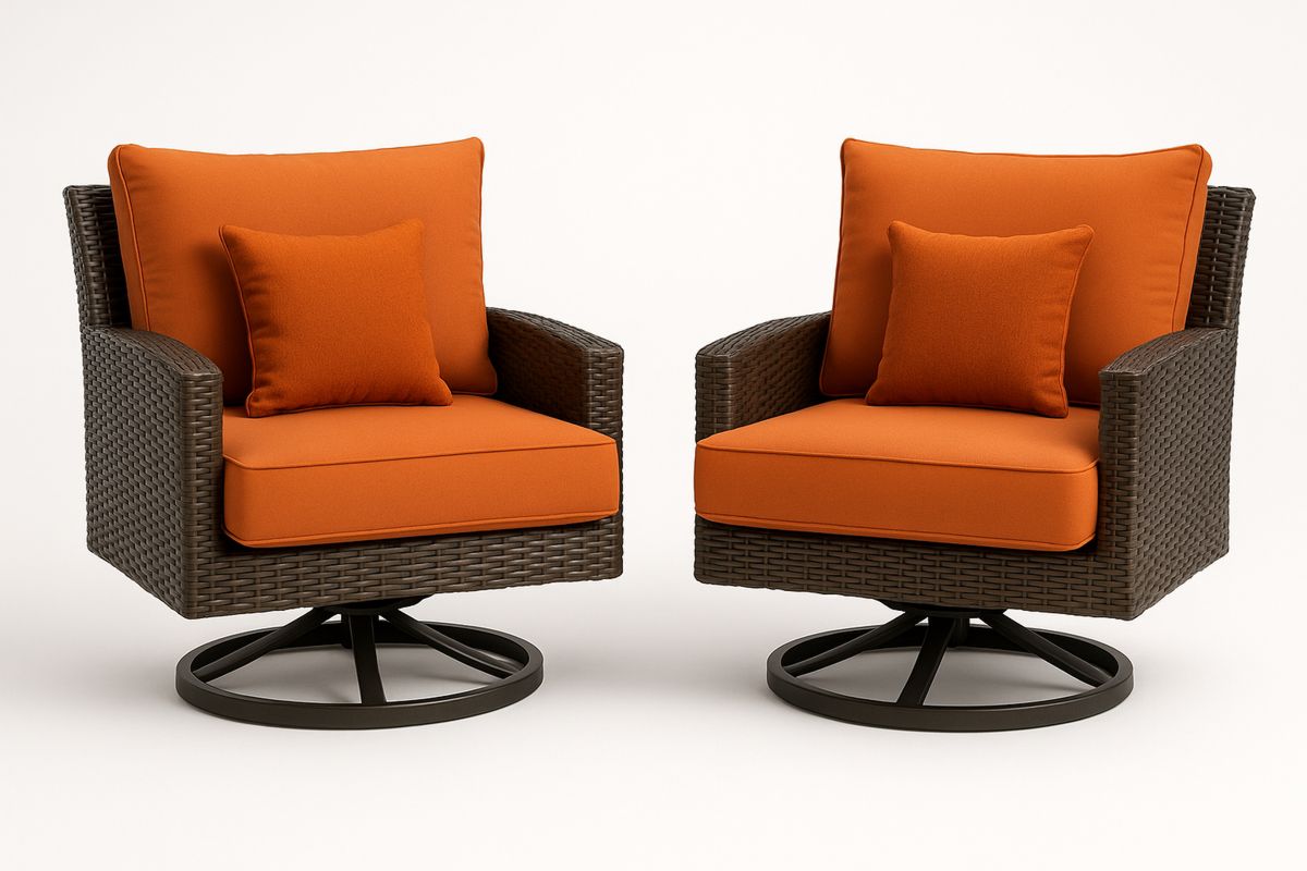 Gartenstuhl-Set aus Rattan Dunkelbraun mit orangefarbenen Kissen, Drehbar-Lumidomusvivo