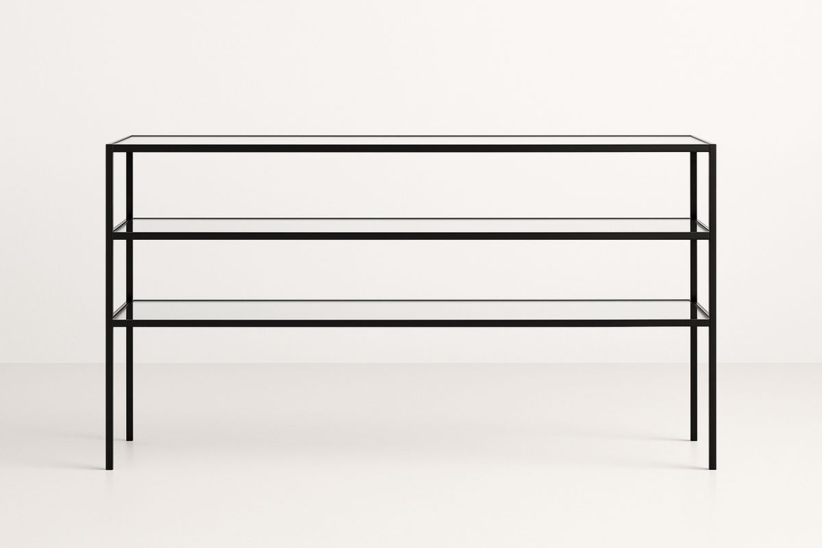 Konsolentisch mit Regal aus Glas Schwarz Stahl 100x80x30cm-Lumidomusvivo