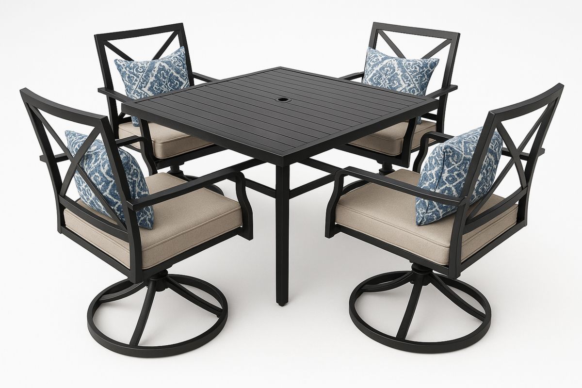 Gartenmöbelset Metall 4 Drehstühle 1 Tisch Schwarz/Beige-Lumidomusvivo