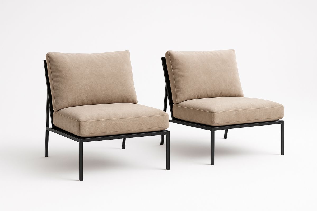 2er-Set Rückenstühle, Stahlgestell, hellbeige Mikrofaserbezug-Lumidomusvivo