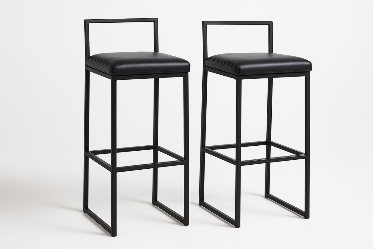 Barhocker Set Schwarz Kunstleder Metall 102cm-Lumidomusvivo