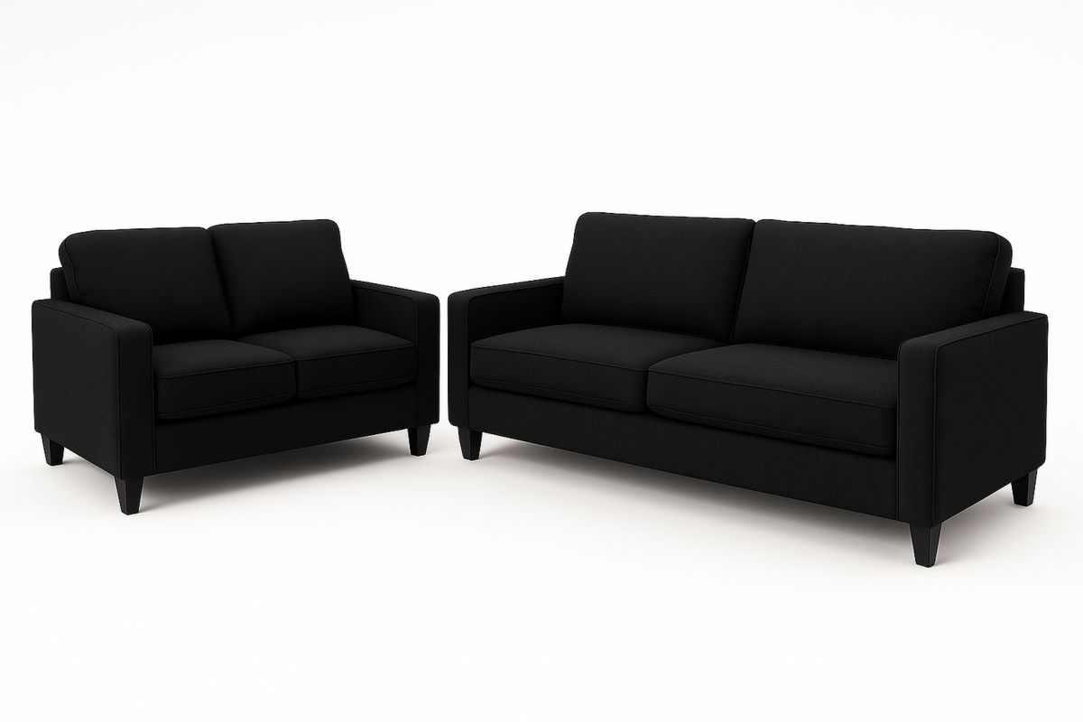 Schwarzes 2-teiliges Sofa-Set aus Metall und Polyester-Lumidomusvivo