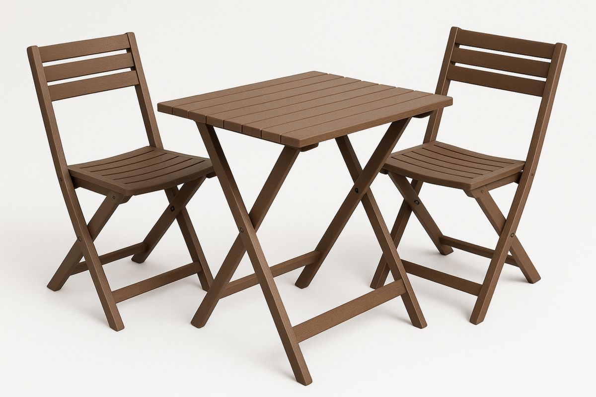 Kunststoff Gartenmöbelset Klapptisch mit 2 Klappstühlen in Braun-Lumidomusvivo
