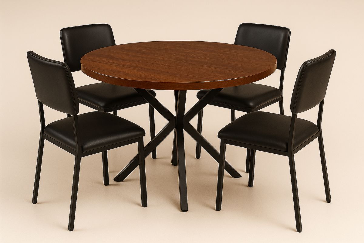 Runder Holztisch mit 4 schwarzen Stühlen-Lumidomusvivo