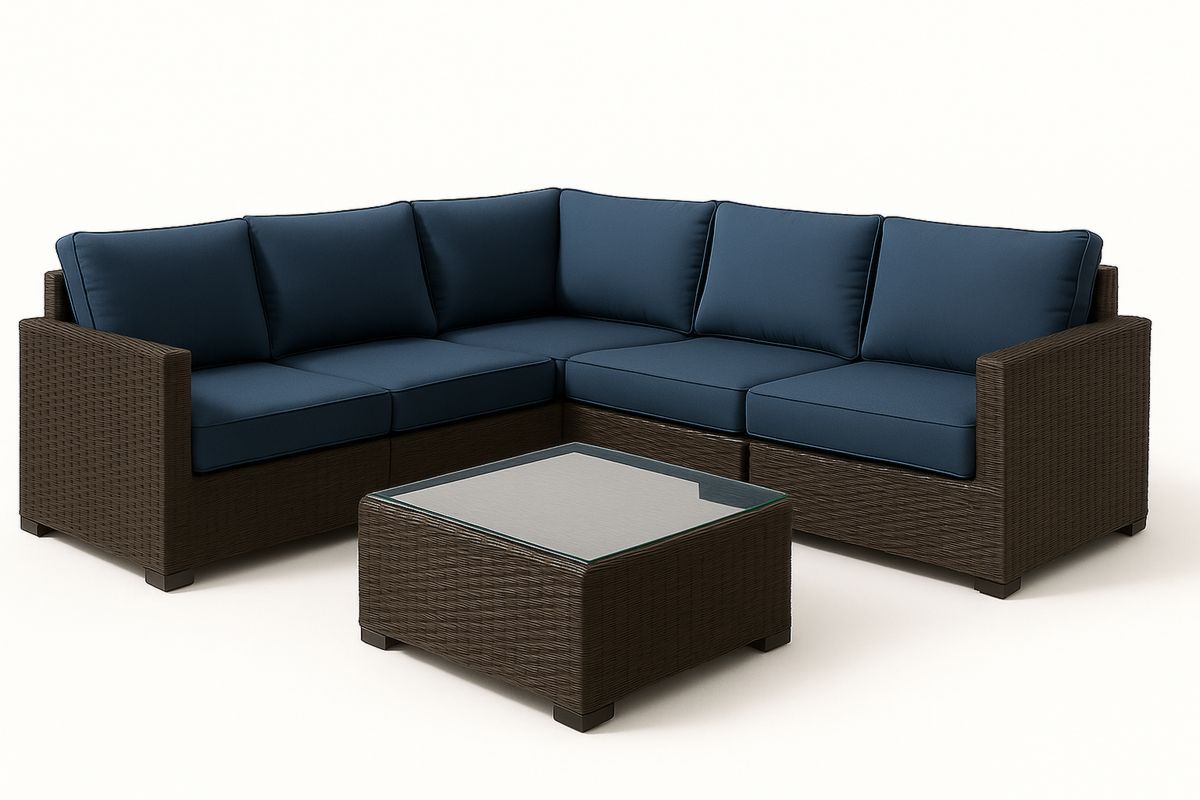 Eck-Gartensofa Set Polyrattan Dunkelblau mit Glastisch-Lumidomusvivo