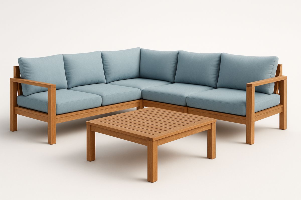 Ecksofa Set Holz Hellblau Polyester-Lumidomusvivo