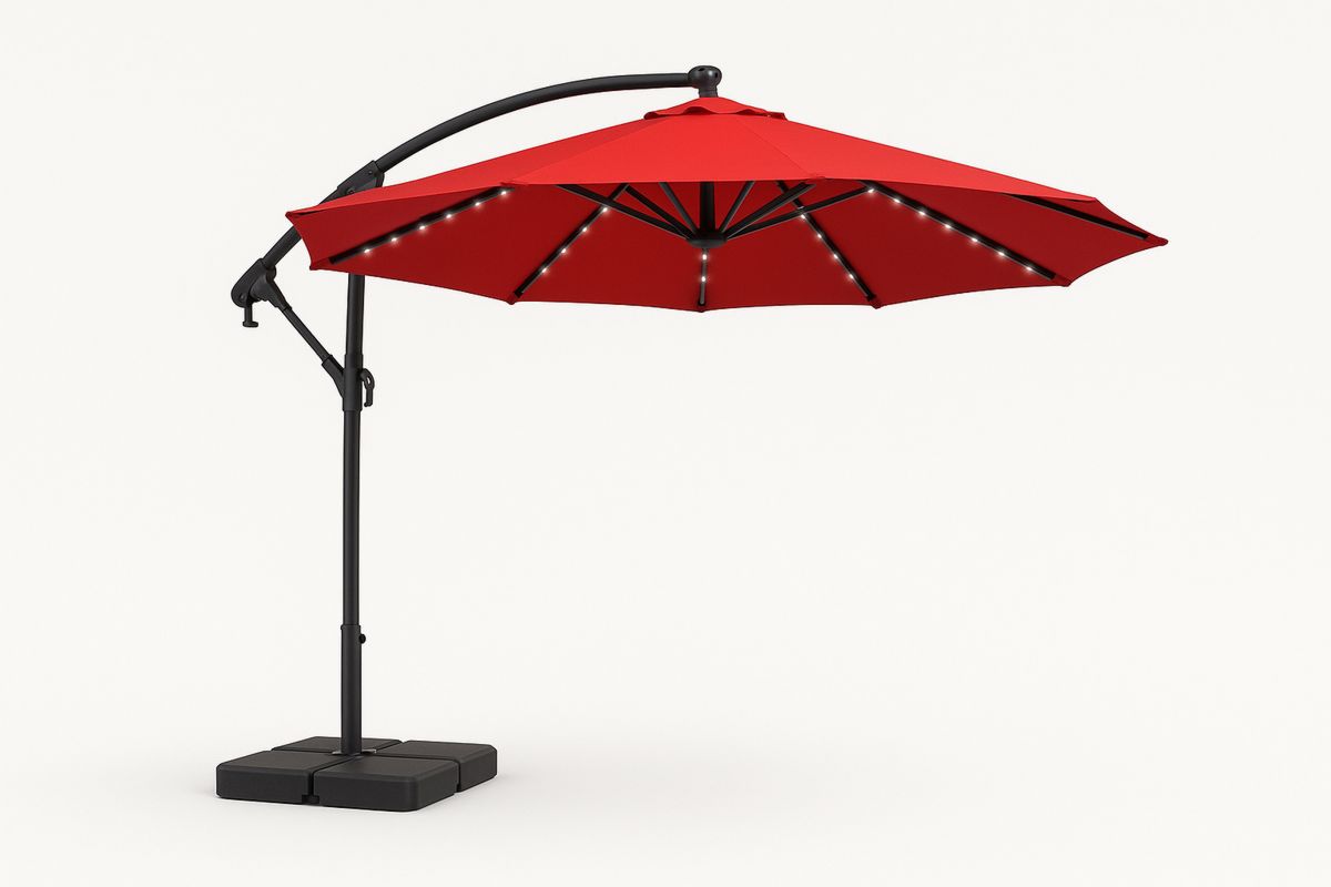 Aluminium Gartenfreischwinger Sonnenschirm Rot 3m mit LED-Lumidomusvivo