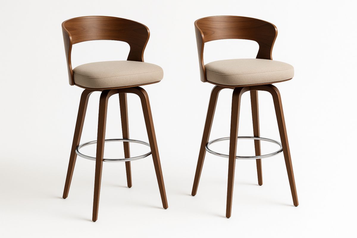 Holz Barhocker Set mit drehbarem Sitz Beige/Braun-Lumidomusvivo