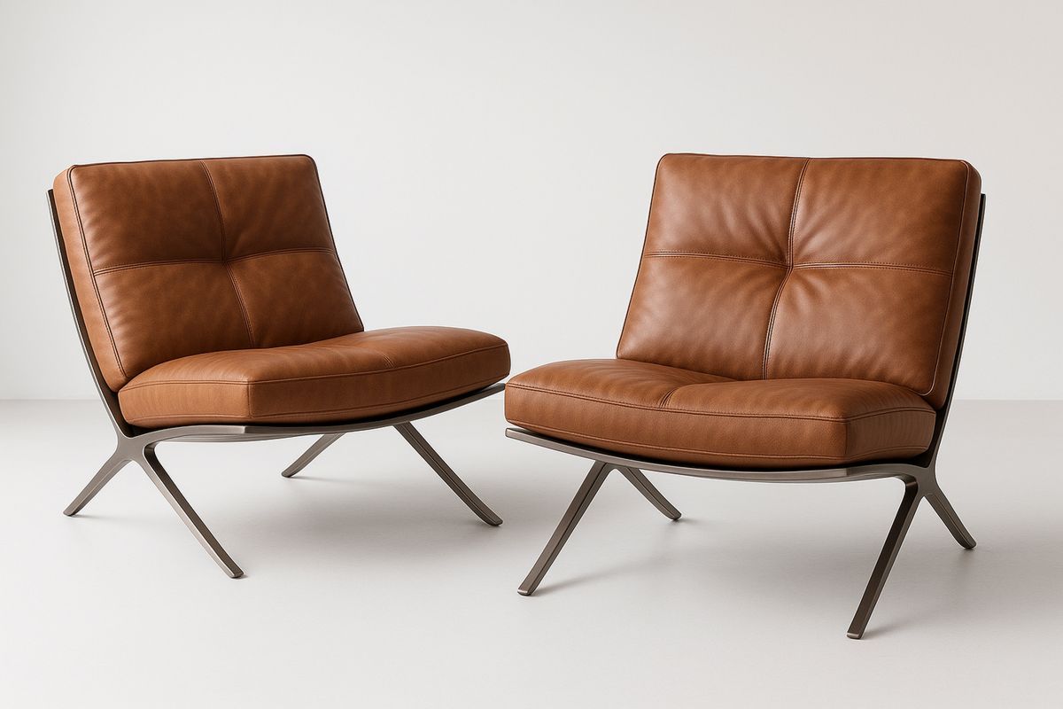 Lounge Sessel Set Braun Leder Stahlrahmen-Lumidomusvivo