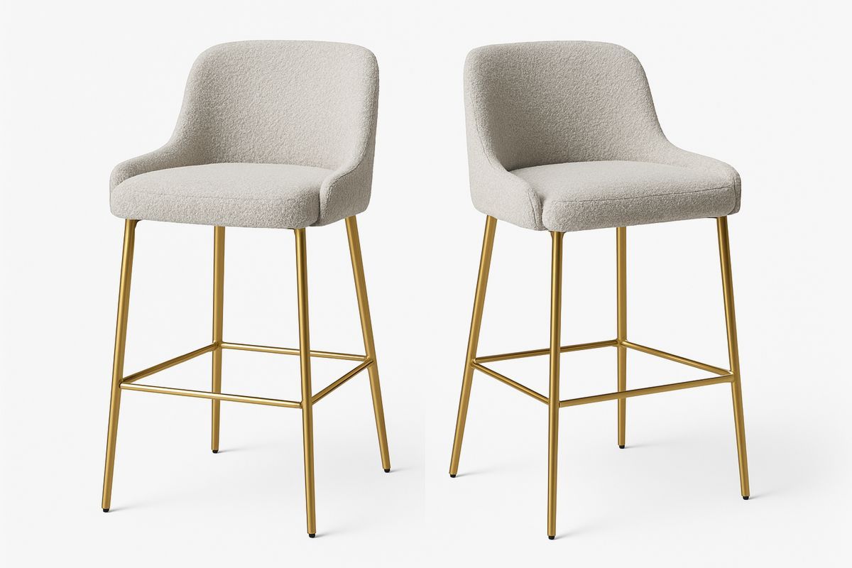 Barhocker Set aus Bouclé-Stoff Beige mit Metallrahmen-Lumidomusvivo