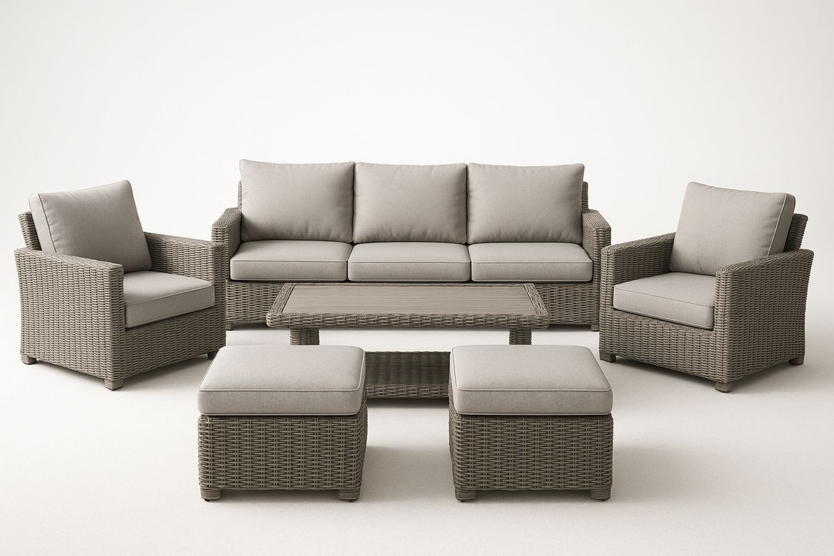 Outdoor Polyethylengeflecht Sitzgruppe mit Polyesterkissen, Taupe-Lumidomusvivo