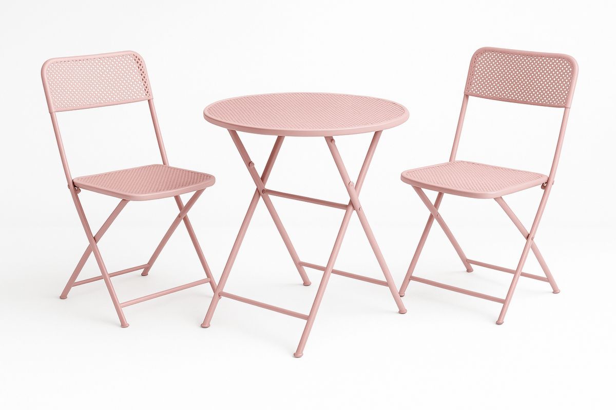 Bistro-Set Pink Metall Tisch mit Klappstühlen-Lumidomusvivo