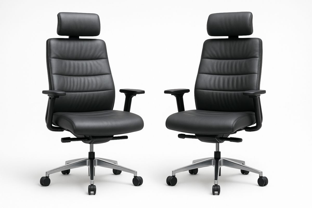 Bürostuhl Set Schwarz mit Lederbezug und Aluminiumgestell-Lumidomusvivo