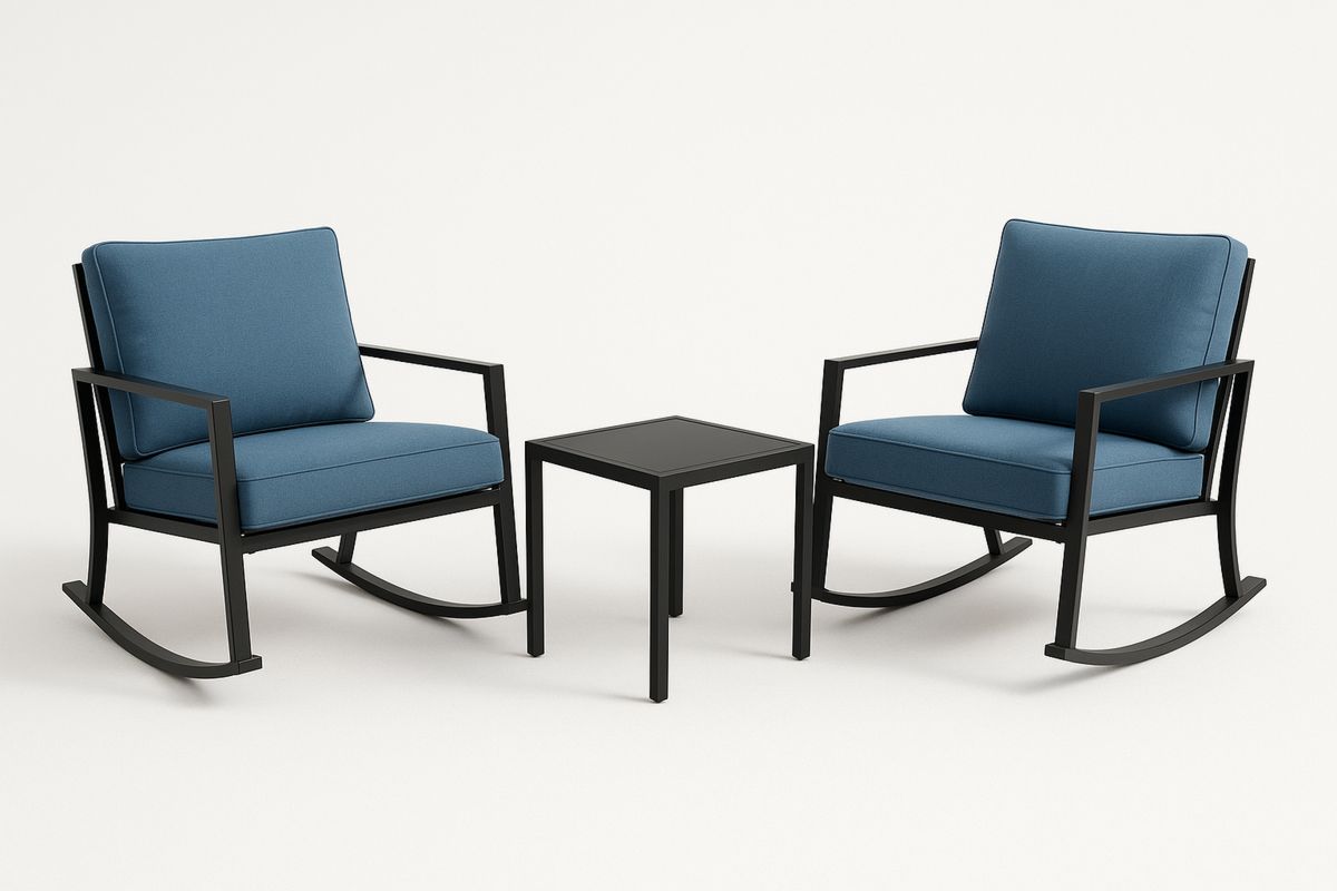 Gartenmöbel-Set Aluminium Schaukelstuhl Polyester Blau Tisch-Lumidomusvivo
