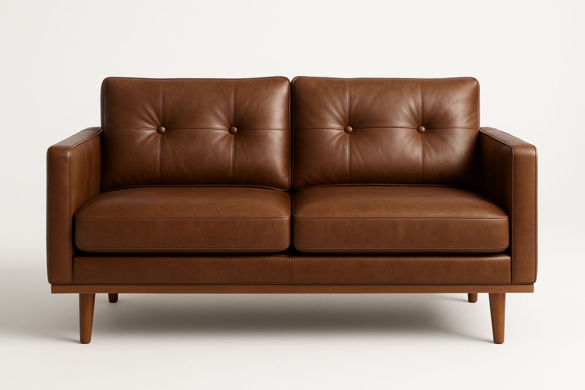 Zweisitzer Ledersofa Massivholzgestell Braun-Lumidomusvivo