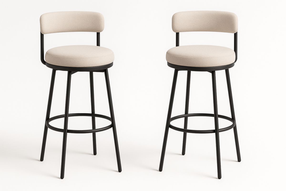Barhocker Set Beige Stoff Schwarz Metall-Lumidomusvivo