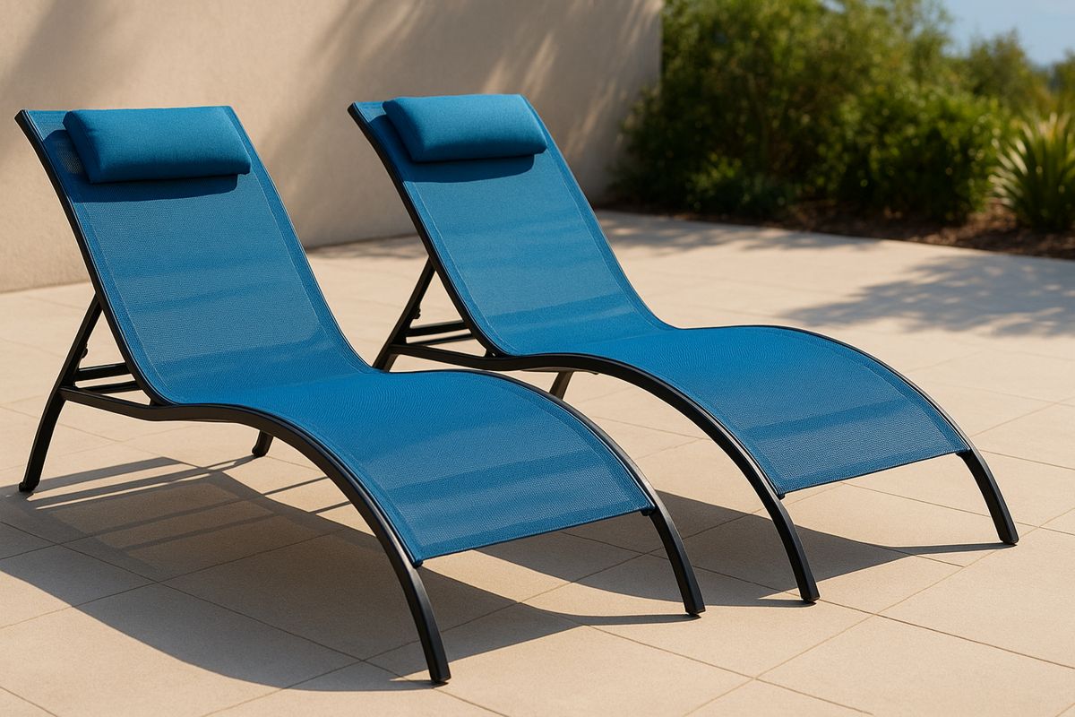 Blau Textilene Gartenliege Set mit Stahlrahmen-Lumidomusvivo