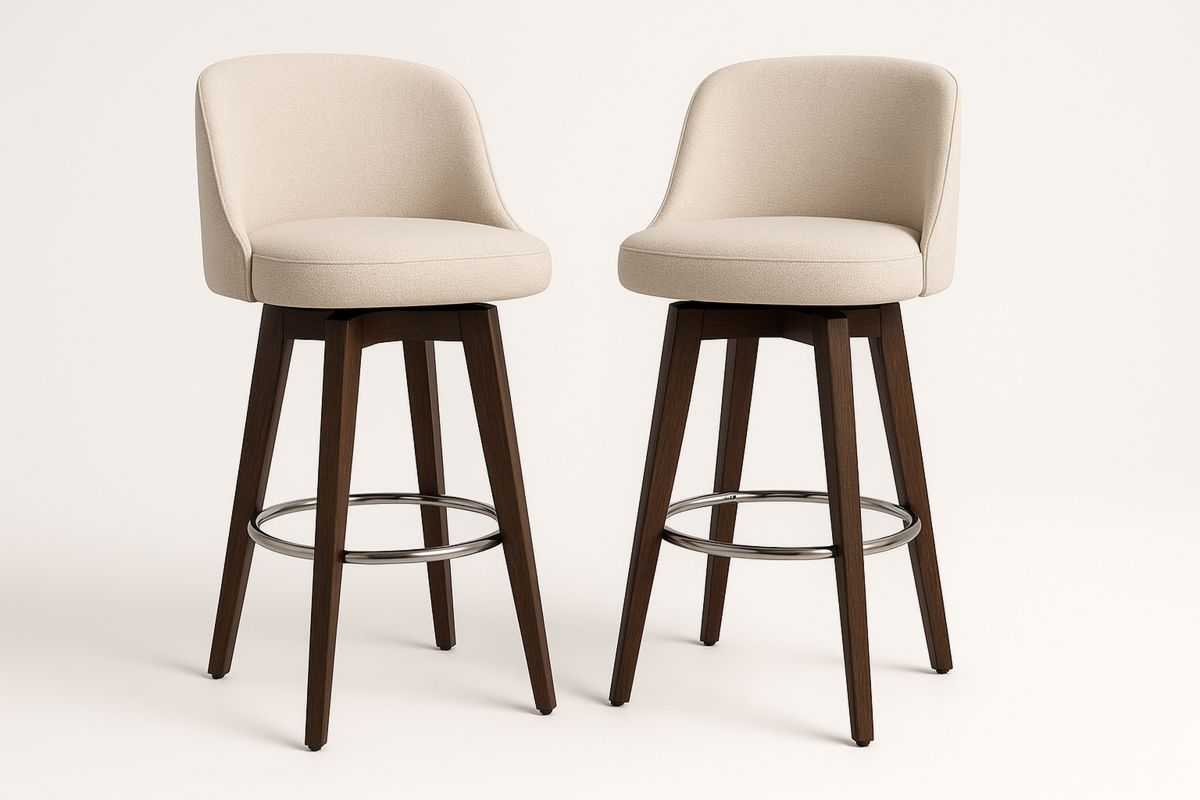 2er Set Barhocker Beige Stoff Holz Metallring-Lumidomusvivo