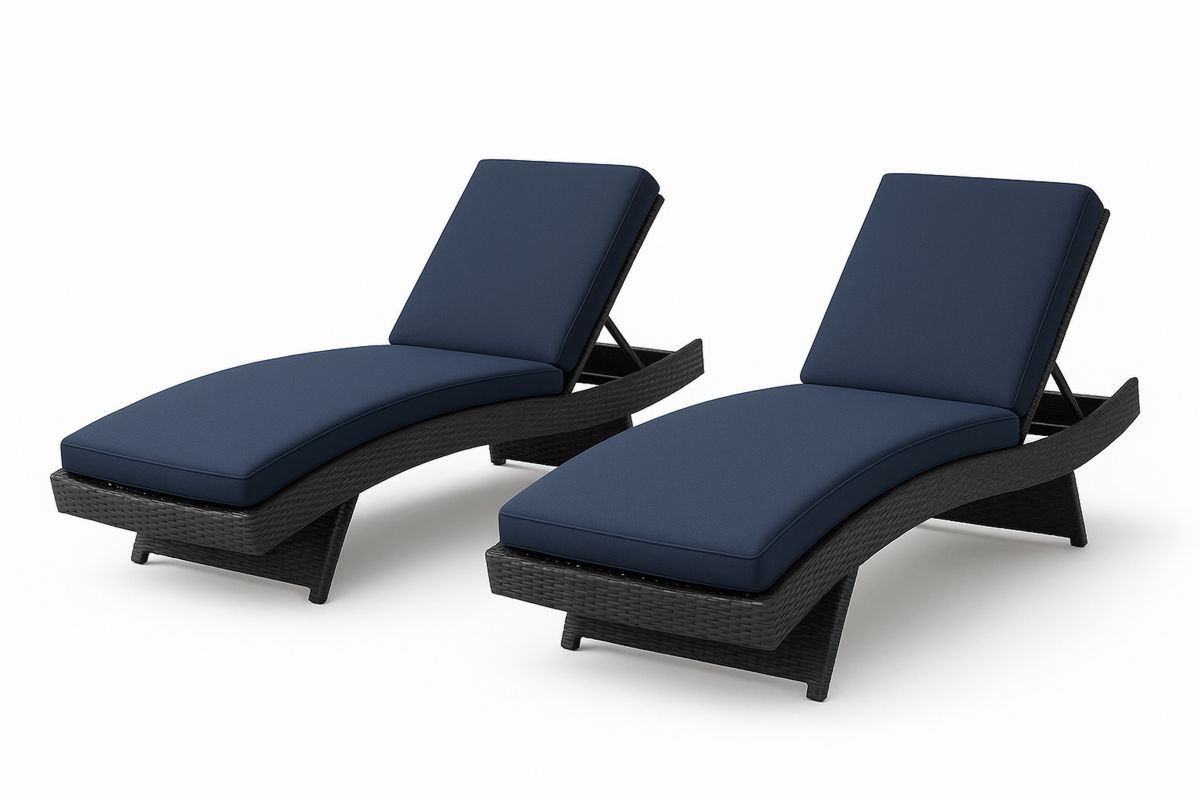 2er-Set Rattan-Liegestühle, schwarz, dunkelblau, verstellbar, 196 cm-Lumidomusvivo