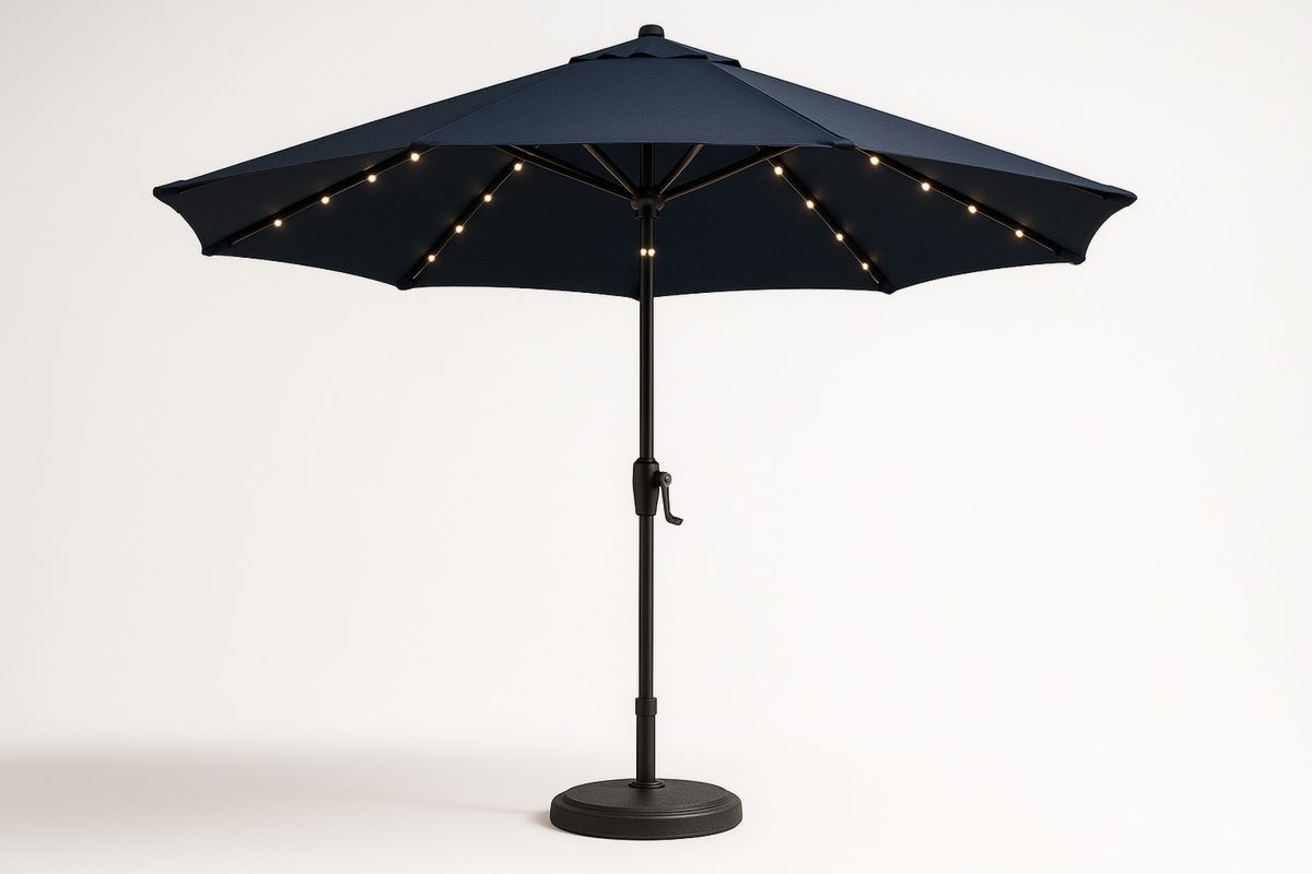 Gartenschirm Rund Dunkelblau LED-Beleuchtung 270cm Polyester Aluminium-Lumidomusvivo