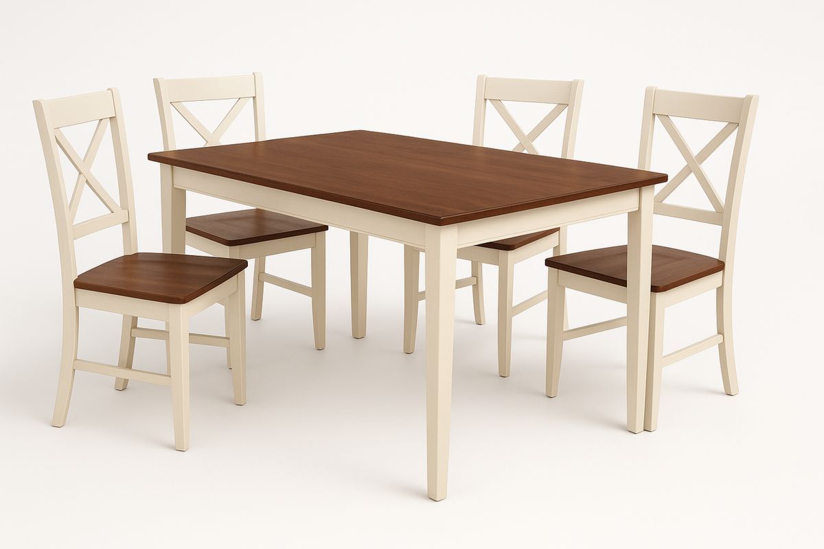 Esstisch Set Massivholz Braun/Creme 120 x 75 x 75 cm-Lumidomusvivo