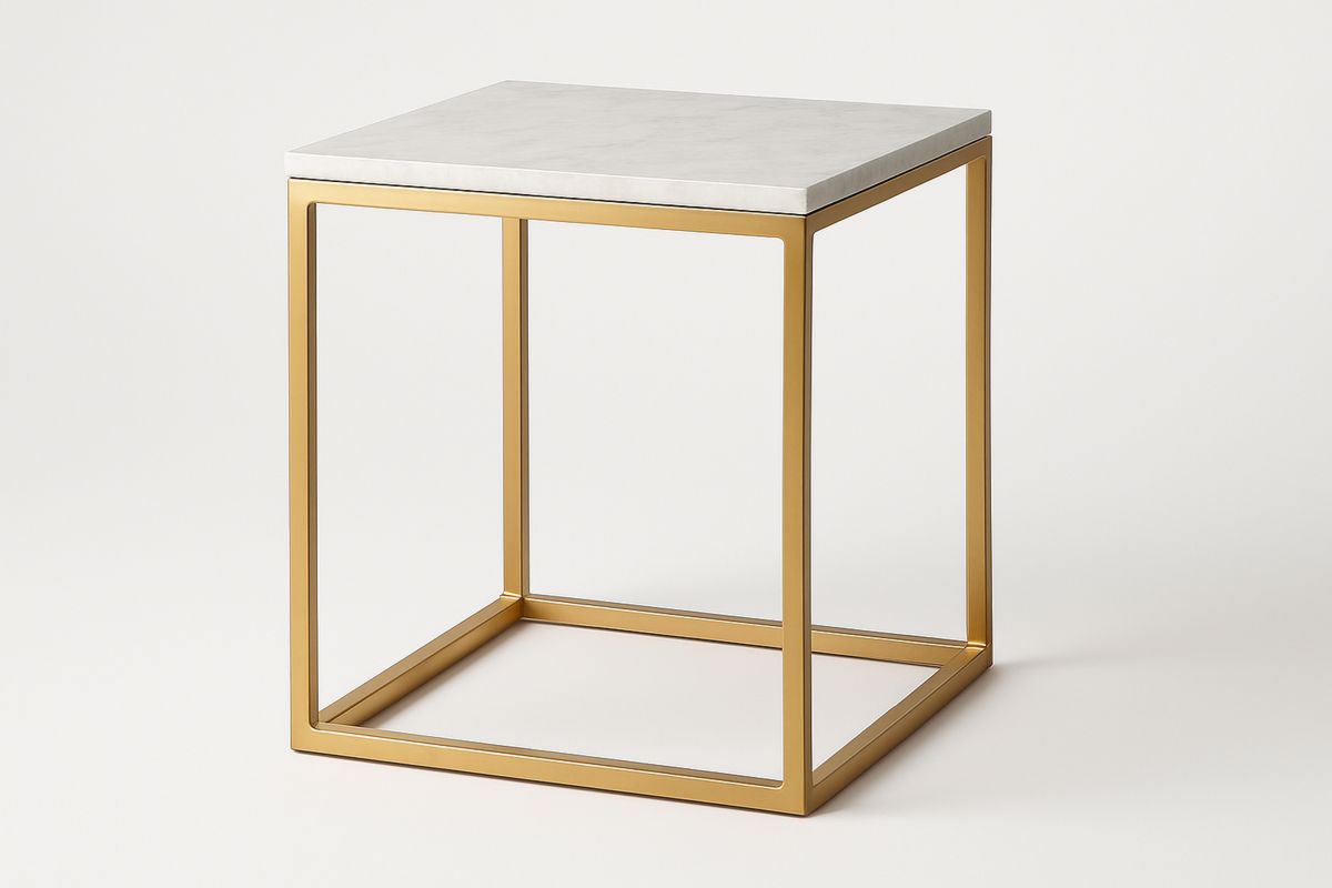 Beistelltisch Marmorplatte Metallgestell Weiß/Gold 40x40x50cm-Lumidomusvivo